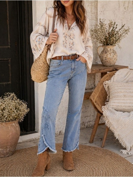 CHARLIE B Denim - Charlie B Tulip Embroidered Bootcut Jeans 18 Boho Coastal